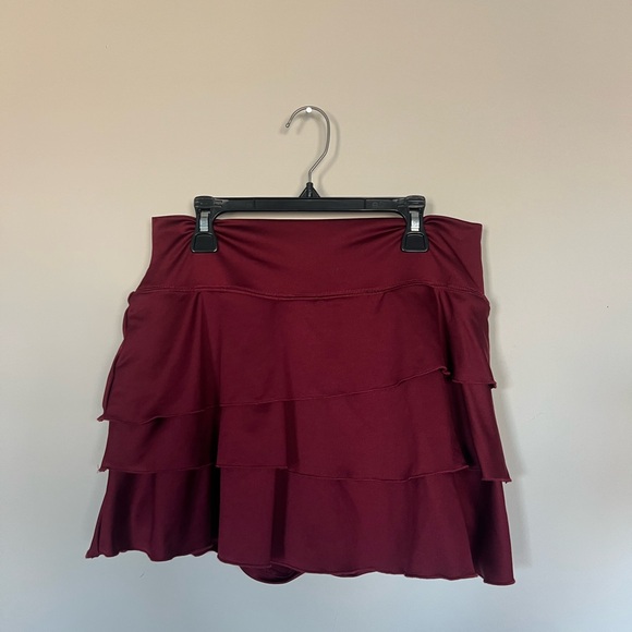 Ruffled Mini Skater Skirt | Red Trendy | Built in Shorts | Athleisure/Tennis - Picture 1 of 4